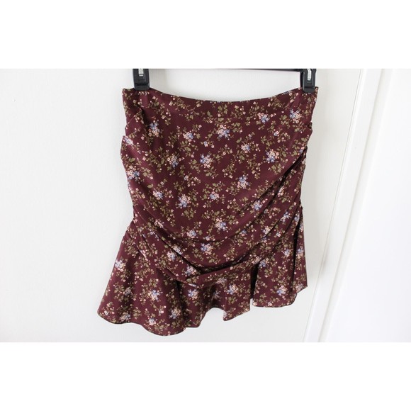 NWT Size 10 Veronica Beard Taras Floral-Print Ruched Silk Mini Skirt Merlot Ruff - Picture 8 of 8